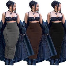 Skirts Echoine Solid Hight Waist Patchwork Tight Skirt For Women Sexy Skinny Stretch Pencil Streetwear Party Club Bottom