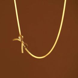 Chokers INS Trendy 18K Gold Plated Stainless Bow Snake Bone Chain Choker Necklace for Women Waterproof Charms Necklace Jewelry Gift 230927