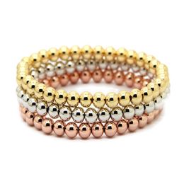 Whole 10pcs lot 6mm 24K Real Gold Rose Gold Platinum Plated Round Copper Beads Men Woman Birthday Gifts Stretch Bracelet244Z