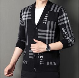 Winter autunm Desinger Fashion men's Knitted Cardigans slim fitting striped knit Sweaters Men blazer suit Coats High Street Casual Versatile Jacket male oversized