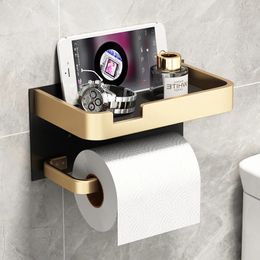 Toilet Paper Holders Black Gold Toilet Paper Holder Bathroom Wall Mount Multifunction WC Paper Phone Holder Shelf Towel Roll Shelf Accessories 230927