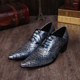 Dress Shoes Sapato Social Masculino Mens Pointed Toe Glitter Crocodile Skin Men Leather High Heels Male Formal Oxford