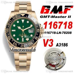 GMF V3 GMT II 116718 A3186 Automatic Mens Watch 18K Yellow Gold Ceramic Bezel Black Dial 904L OysterSteel Bracelet Warranty Card S215t