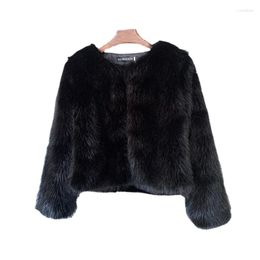 Women's Fur Short Coat Woman Winter 2023 In Outerwears Female Pink Plush Jacket Ladies Faux Women O-Neck Fluffy Teddy