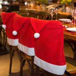 Christmas Chair Cover Red Non-Woven Fabrics Santa Claus Hat Chair Back Covers For Xmas Ornament Home Dinner Christmas Decoration Banquet Party Festival Decor