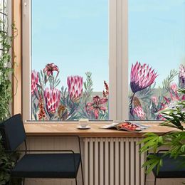 Wall Stickers Kizcozy Summer Vintage Watercolour Pink Protea Border Transparent Floral Sticker Removable Static Cling DoubleSided Window Film 230927