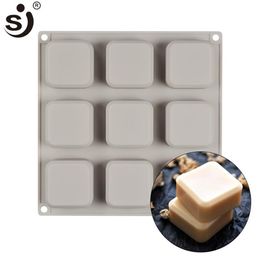 Handmade Silicone Molds 9-Cavity Mold Safe Bakeware Square Soap Mold Maker Baking Tools for Cakes Bread Appliances237F
