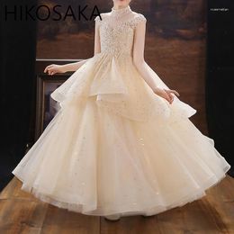 Girl Dresses Champagne Tutu Flower Dress Sequin Lace Children Party Wedding Birthday Formal For Princess First Communion Costume