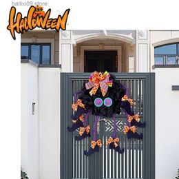 Decorative Flowers Wreaths Multi-leg Witch Wreath Spider Door Halloween Party Decor Ornament Pendant Home Wall Hanging Decoration T230927