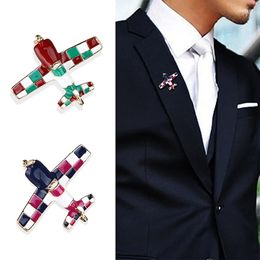 Brooches For Women Men Badge Gold-color Alloy Aeroplane Brooch Enamel Pin Red Blue Plane Costumes Aircraft Broochs