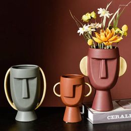 Party Favor Creative Art Vase Flower Arrangement Home Decoration Ornaments Ceramic Human Face Container With Ears Desk Display Furnishings