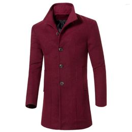 Men's Trench Coats Woollen Overcoat Fashion Single Breasted Medium Length Coat Classic England Style Casual Autumn Winter Warm Jackets