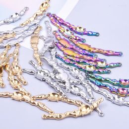 Pendant Necklaces 6Pcs/Lot Stainless Steel Hammered Long Stick Stamping Charms Connector Diy Cool Girl Anklet Jewelry Accessories Bulk