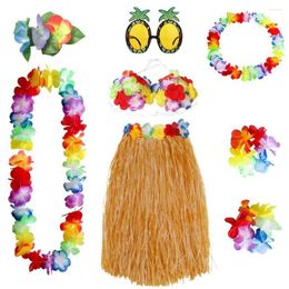 Stage Wear Hawaii Party Supplies Decoration Wristbands Necklace Glasses Costume Fancy Dress Headband Hawaiian Hula Skirt Set