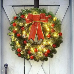 Christmas Decorations Festival Front Door Decoration Wreath Light With Bow Bright Ball Artificial2234