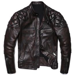 Men's Leather Faux Retro Brown Natuarl Horsehide Jacket Vintage Style Slim Quality Genuine Motorcycle Coat Luxury Biker Cloth 230927