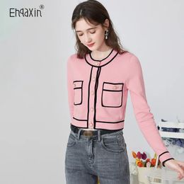 Women's Sweaters EHQAXIN Fall Ladies Knitwear Fashion Contrast Colour Cardigan Short Sweater Tops Women's Small Fragrance Style S-3XL 230927