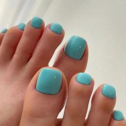 False Nails 24 Pieces Of Toenail Patch Light Blue Wearing Simple And Fashionable Fake Waterproof Detachable
