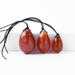 Drill Carnelian Yoni Eggs Set 3 Pcs /Set Natural Massage Red Agate Healing Yoga Egg Ball Kegel Exercise Tool Pelvic Floor Muscle Vaginal Massager