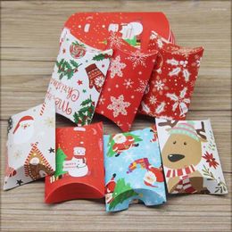 Gift Wrap 10pcs Christmas Kraft Paper Box Pillow Shape Candy Merry Favour Boxes For Kids Happy Year Navidad 2023