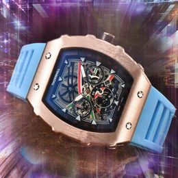 Popular USA Europe Mens Watches 43mm Size Skeleton Dial Clock Wristwatches Rubber Belt Quartz Automatic Movement Calendar Hour Moo262T