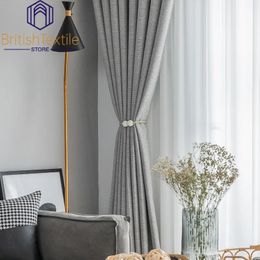 Curtain British Plain Grey Thick Modern Simple Thickened Blackout Solid Colour Curtains for Living Room Bedroom Balcony 230927