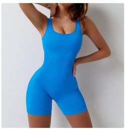 Active Sets Yoga Set Women's U Neck Jumpsuit Sexy Sports One-piece Fitness Suit Backless Cross Bodysuit 2023 Slim Playsuit Gym Wear