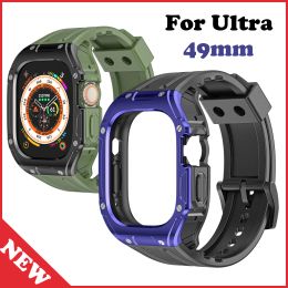 TPU Watch Strap + Case for Apple Watch9 Band 49mm Sport Bracelet with Protective Case Bumper for iWatch Ultra2 Modification Kit