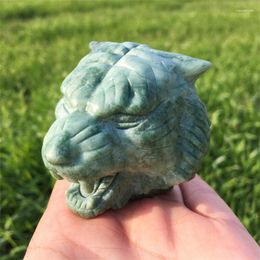 Decorative Figurines Natural Green Aventurine Tiger Head Crystal Carving Animal Figurine Healing Energy Reiki Gemstone Crafts For Christmas