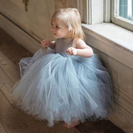 Girl Dresses Flower Dress Sky Blue Fluffy Tulle Sleeveless Princess Fit Wedding Party Birthday First Communion Gowns