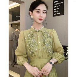 Casual Dresses Chinese Style Button Heavy Industry Embroidery Dress For Spring 2023 Design Sense Niche Shirt Long