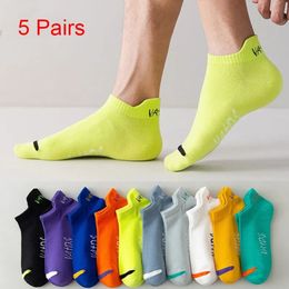 Men's Socks 5 Pairs Bright Color Ankle No Show Socks Men Breathable Street Fashion Sport Deodorant Invisible Travel Running Socks 230927