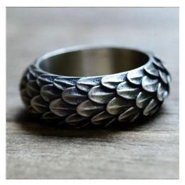 Cluster Rings Vintage Silver Plated Carved Dragon Scale Ring For Women Men Retro Finger Motorcycle Party Biker Jewelry Punk