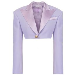 Women's Suits Blazers HIGH STREET est Designer Blazer Women's Satin Collar Single Button Crop Blazer Jacket 230927