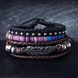 Link Bracelets Fashion Punk Genuine Rope Wrap Leather Set Men For Women Charm Wood Beads Bracelets&Bangles Cuff Jewellery Accessories