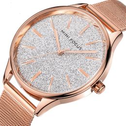Luxury MINI FOCUS Brand Shiny Dial Womens Watch Japan Quartz Movement Stainless Steel Mesh Band 0044L Ladies Watches Wear Resistan250a