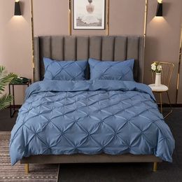 Sängkläder sätter 3 stycken täcke täcke set nyp veckad drottning modern geometrisk pintuck comforter täcke med örngott 230927