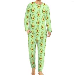 Men's Sleepwear Avocado Pyjamas Male Fruit Food Hug Love Retro Spring Long Sleeves Two Piece Casual Print Set Large Size 6XL