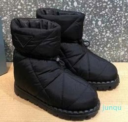 Fashion Quilted Nylon Mid-boot Ankle Leather Shoes Casual Camouflage Waterproof Winter Warm Cotton Boots