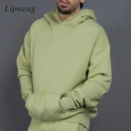 Mens Hoodies Sweatshirts Fashion Pure Colour With Hood Casual Autumn Winter Warm Fleece Liner Thick Hoodie Men Leisure Tops 230927