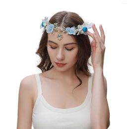 Hair Clips Handmade Blue Flower Crown Rose Fairy Floral Headband Elf Forest Headpiece For Women Girls Princess Wedding Shower Cosplay