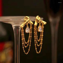 Dangle Earrings Cubic Zirconia Stone Chain Tassel For Women Big Statement Party Luxury Designer Jewelry