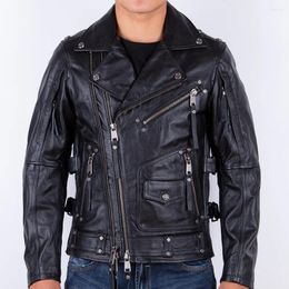Men's Leather 2023 Sping And Autumn Fashion Jackets For Oblique Zipper Pockets High Quality Cowhide Motorcycle Coat