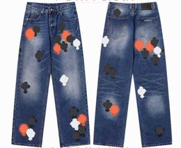 Chromes Nuovi jeans da uomo Designer Make Old Pantaloni dritti lavati Stampe con lettere a cuore Cuori stile lungo Jeans viola Felpa con cappuccio Chromees Hearts 797
