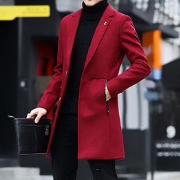 Men's Trench Coats Claret Red Long For Mens Fashionable Slim Fit Burgundy Overcoats Black Jackets Steampunk Style Clothing