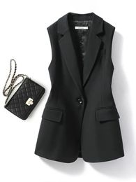 Women's Suits Blazers Women's Lapel Collar Vest Coat All-Matched Single Breasted Sleeveless Classic Solid Color Chic Vintage Office Lady Jacket 230927