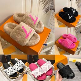 2024 top platform slipper fluffy woman sandals fur pink slippers flat designer sandal foam rubber black wool fuzzy slides loafers coach sandels furry chinese slide