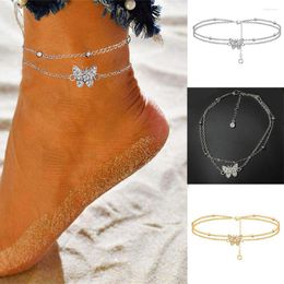 Anklets Exquisite Butterfly With Rhinestones Fashion Jewellery For Women Luxury Beach Double Layered Foot Accessories Trendy Gifts