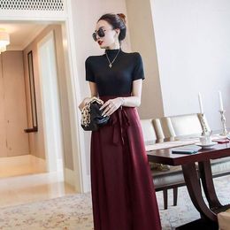 Work Dresses Women 2023 Summer Fashion Two-piece Suits Female Short Sleeve Solid Color Pullover Tops Ladies Long Loose Skirts Sets K50