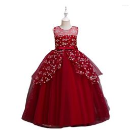 Girl Dresses Long Dress Wedding Flower Kid Bow Princess Small Fragmented Mesh Fluffy Grills For Party Ball Gown Solid